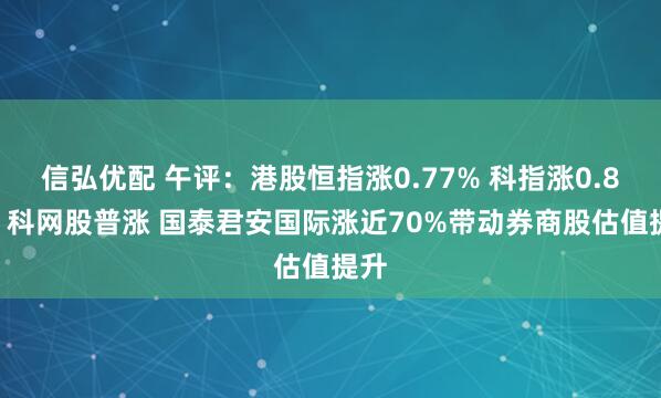信弘优配 午评：港股恒指涨0.77% 科指涨0.81% 科网股普涨 国泰君安国际涨近70%带动券商股估值提升