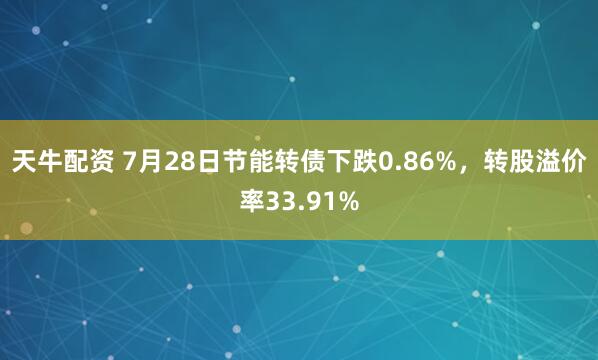 天牛配资 7月28日节能转债下跌0.86%，转股溢价率33.91%